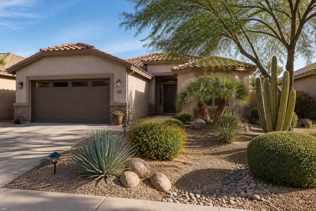 Phoenix neighborhood home with desert landscaping and garage exterior.