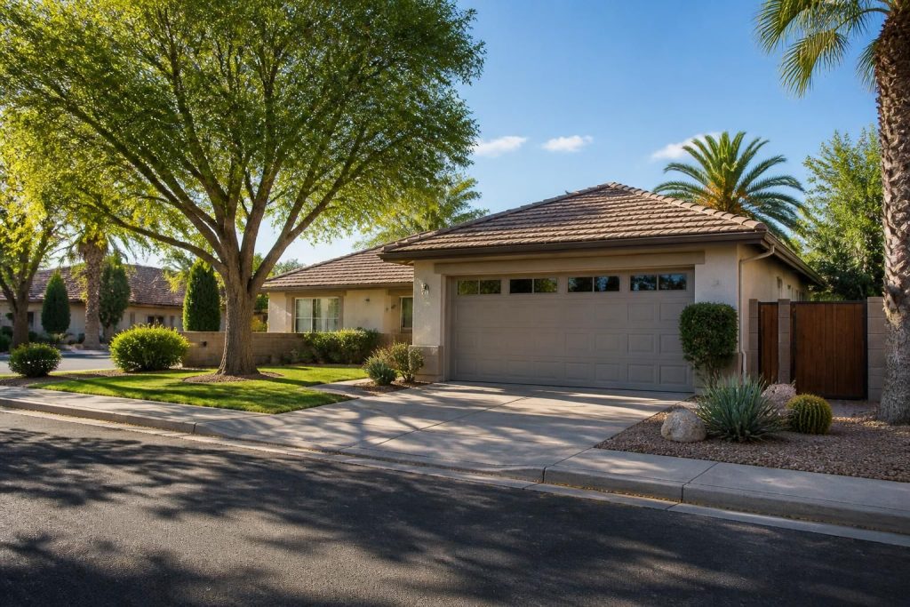 Tempe neighborhood home with a clean garage-facing exterior.